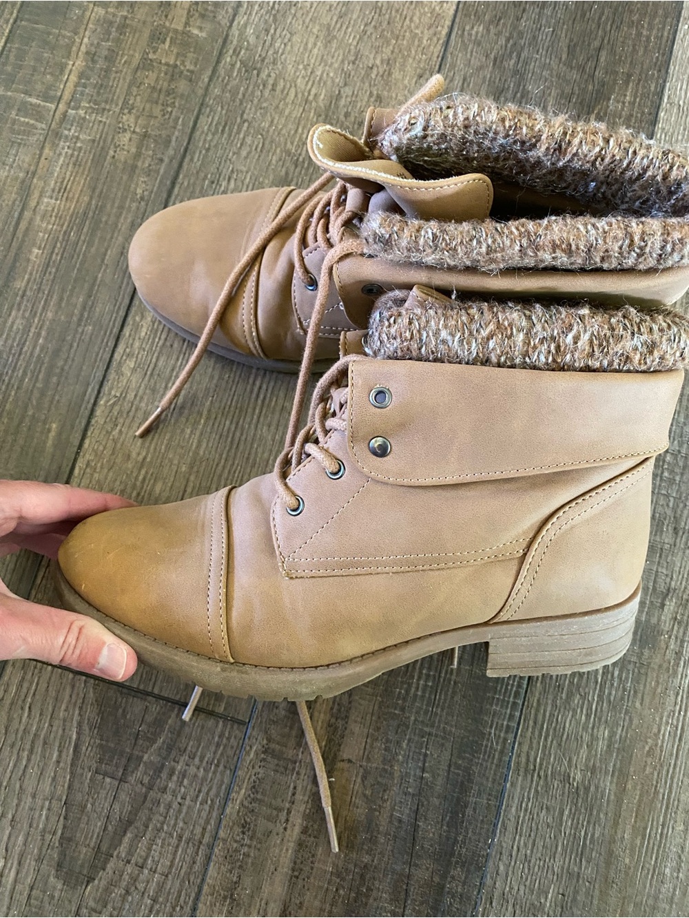 Youth girls  Fold-Over Lace-Up Ankle Boots in Tan